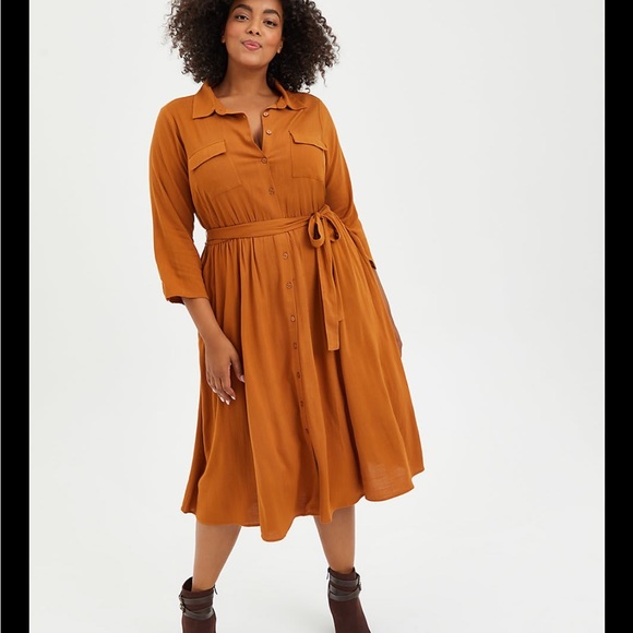 Torrid Elegant Brown Button-Down Dress - Picture 1 of 14